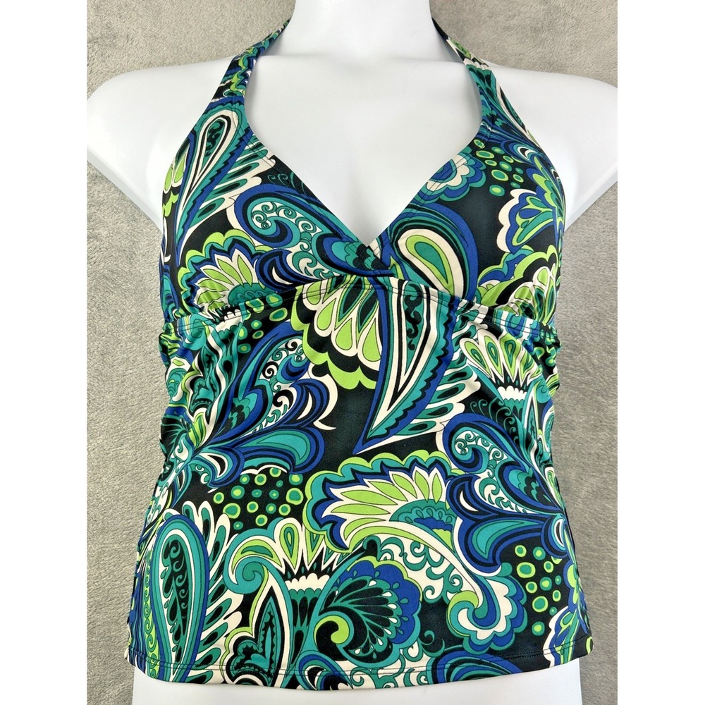 Speedo Swimsuit Top Ladies Size 10 Tankini Blue Green Paisley Babydoll Halter‎